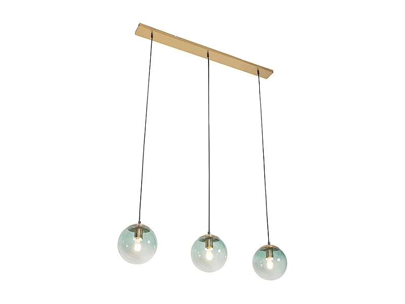 Suspension Art Déco en laiton avec verre vert 3 lumières - PALLON MEZZI