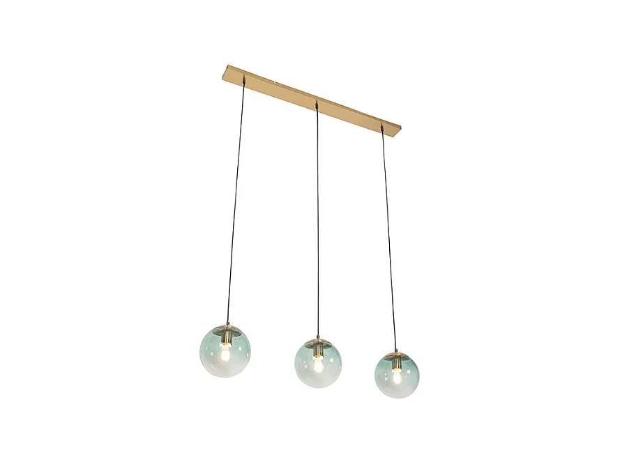 Suspension Art Déco en laiton avec verre vert 3 lumières - PALLON MEZZI