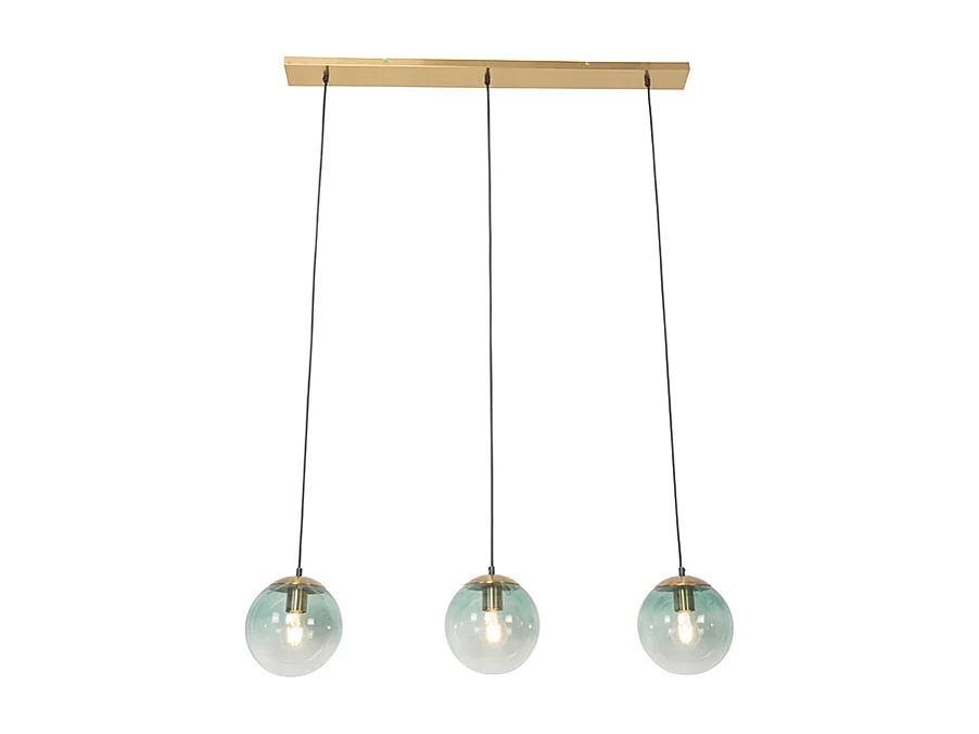 Suspension Art déco en laiton avec verre vert 3 lumières - Pallon