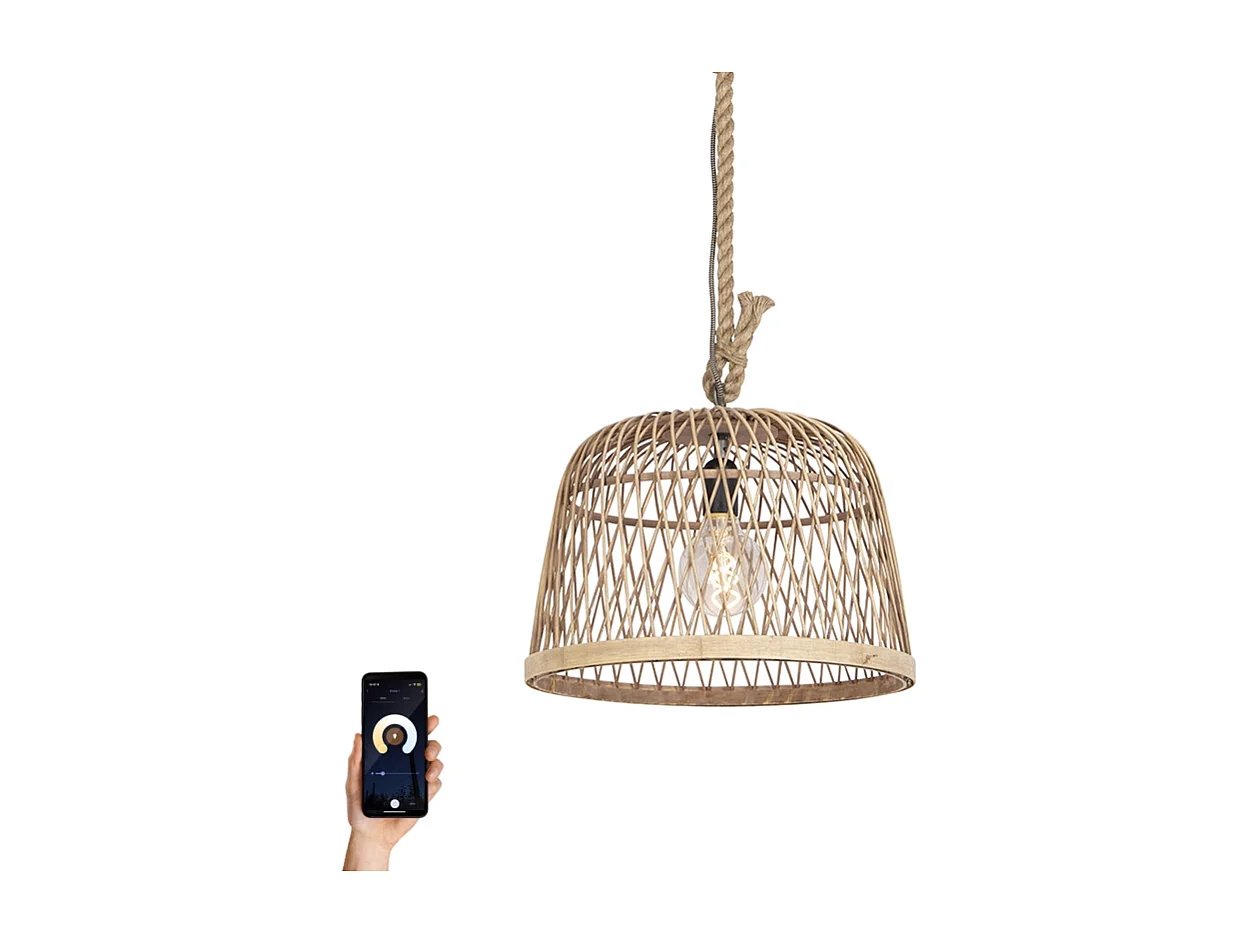 Suspension rurale en rotin avec ampoule intelligente Wifi G125 - Calamus