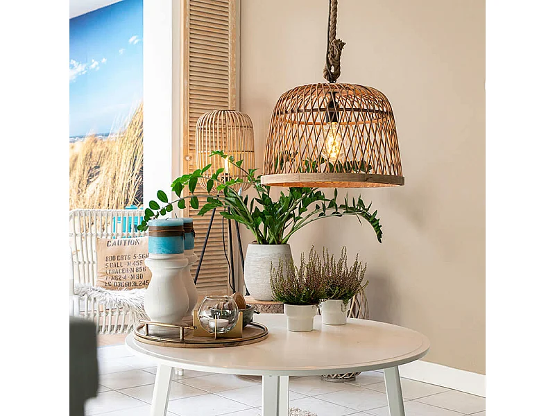 Suspension rustique intelligente en rotin avec ampoule WiFi G125 - Calamus