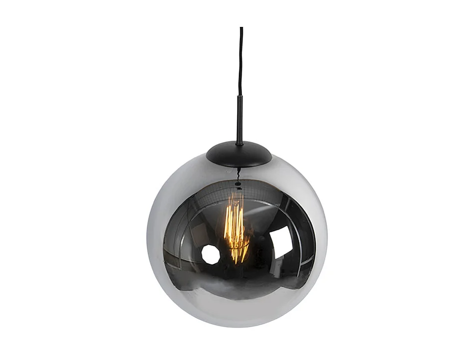 Lampe à suspension Art Déco noire avec verre fumé 30 cm - Pallon