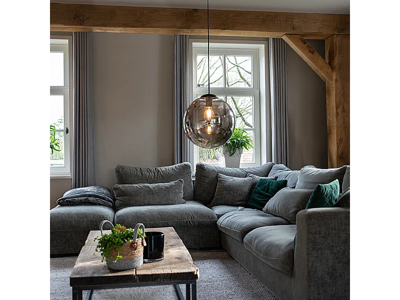 Suspension Art Déco noire avec verre fumé 30 cm - Pallon