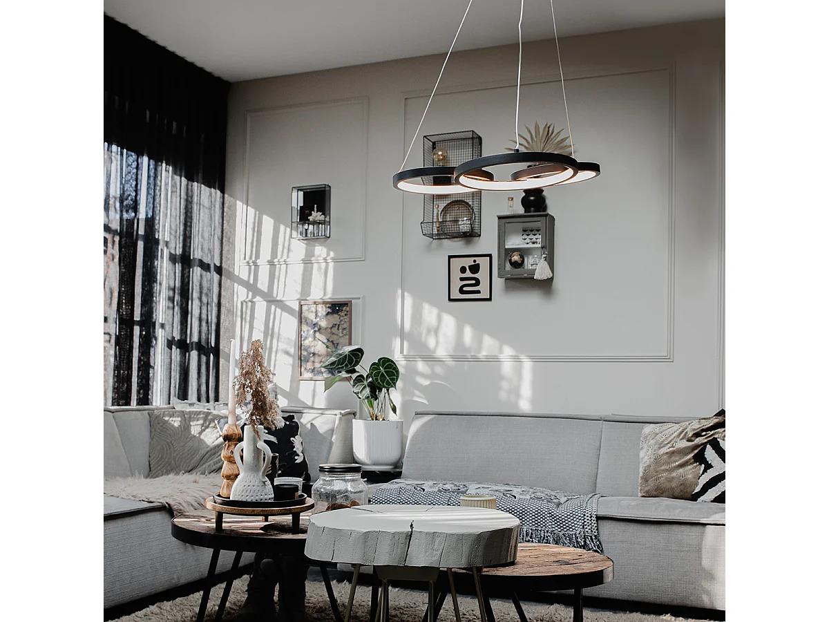 Lampe à suspension noire avec LED 3-step dimmable 3-light - RONDAS