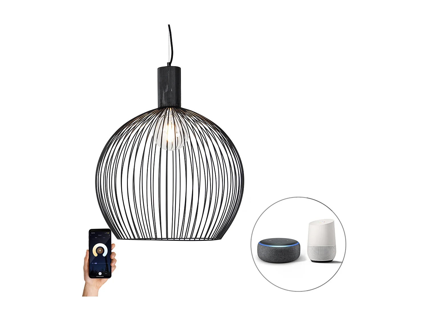 Suspension ronde intelligente noire 50 cm avec Wifi G95 - Dos