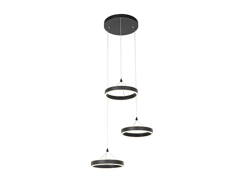 Lampe à suspension ronde noire avec LED dimmable en 3 étapes 3 lumières - Lyani