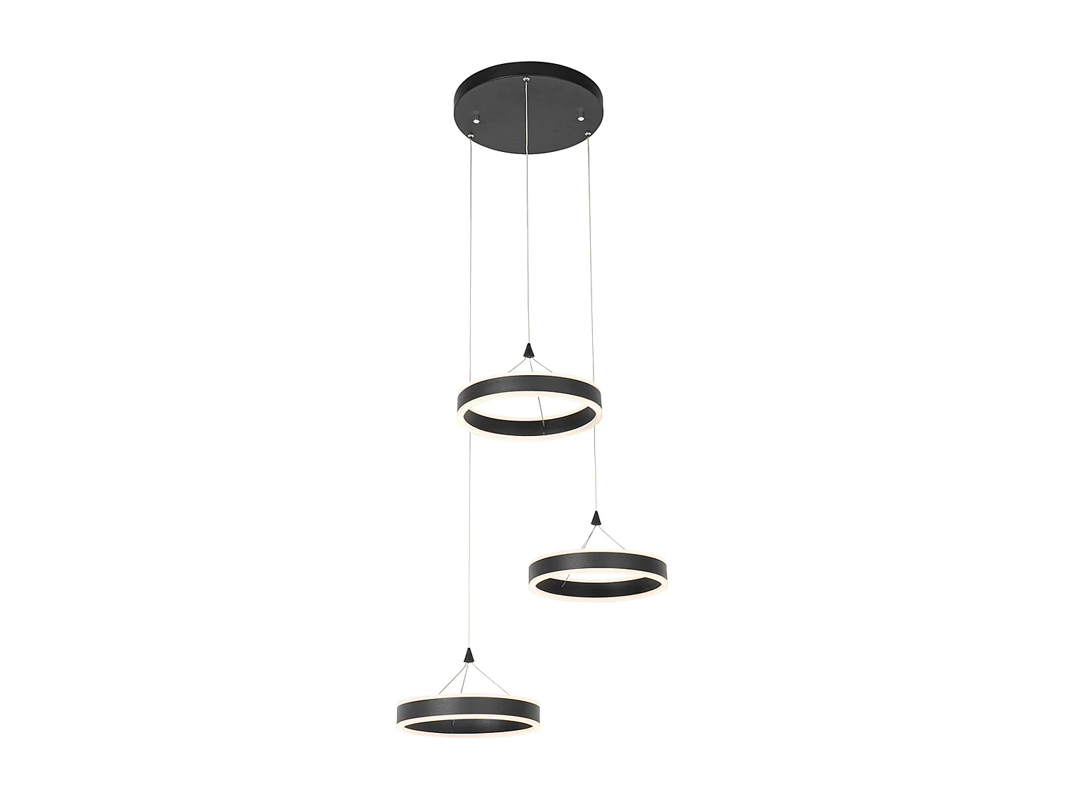 Lampe à suspension ronde noire avec LED dimmable en 3 étapes 3 lumières - Lyani