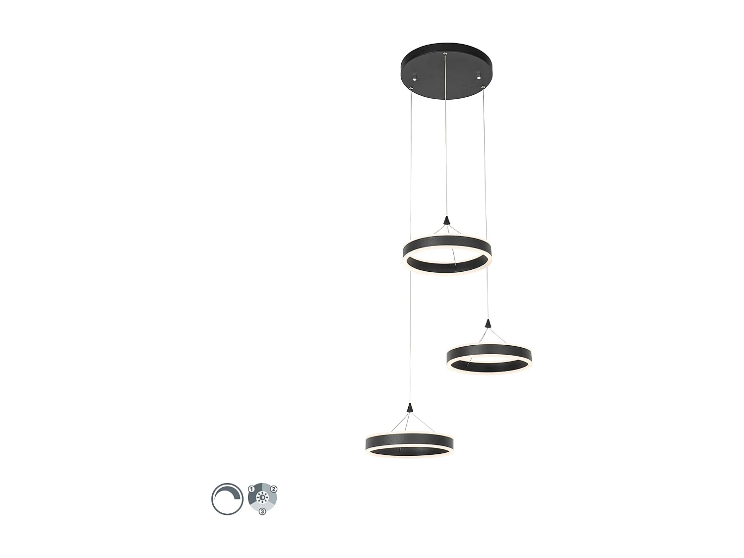 Lampe à suspension ronde noire avec LED dimmable en 3 étapes 3 lumières - Lyani