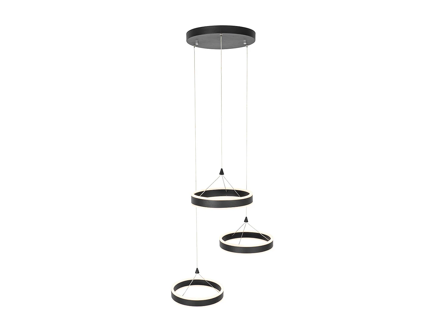 Lampe à suspension ronde noire avec LED dimmable en 3 étapes 3 lumières - Lyani