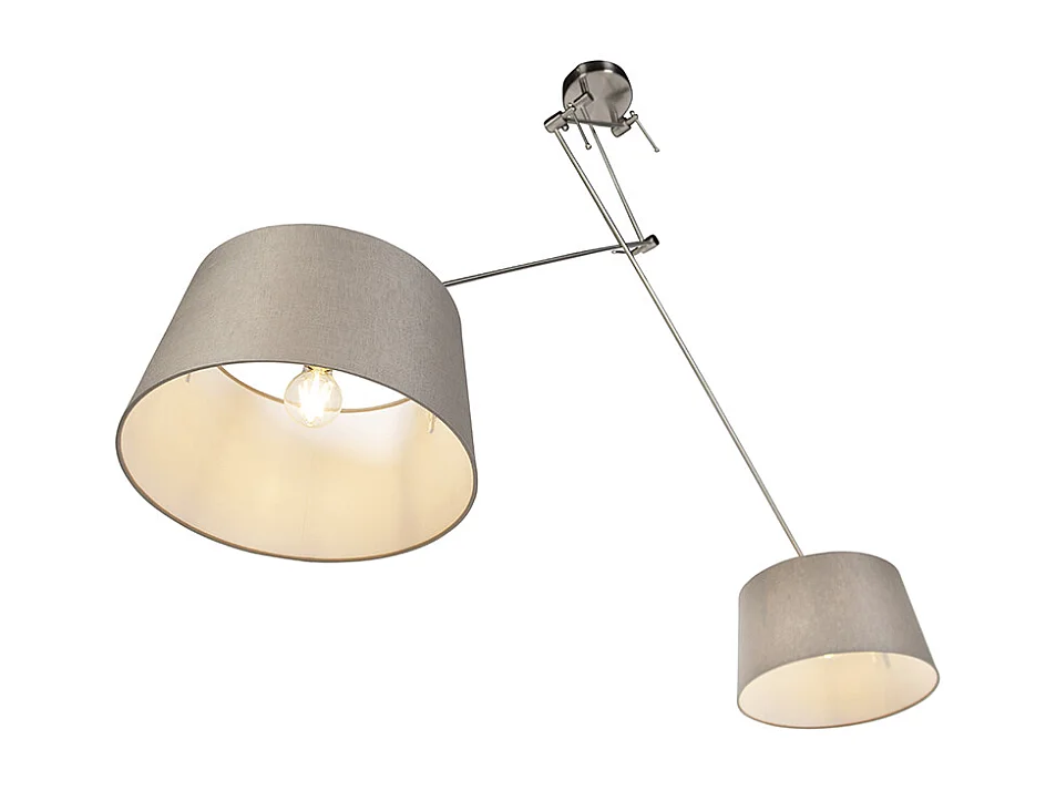 Suspension en acier avec abat-jour en lin taupe 35 cm 2 lumières - Blitz