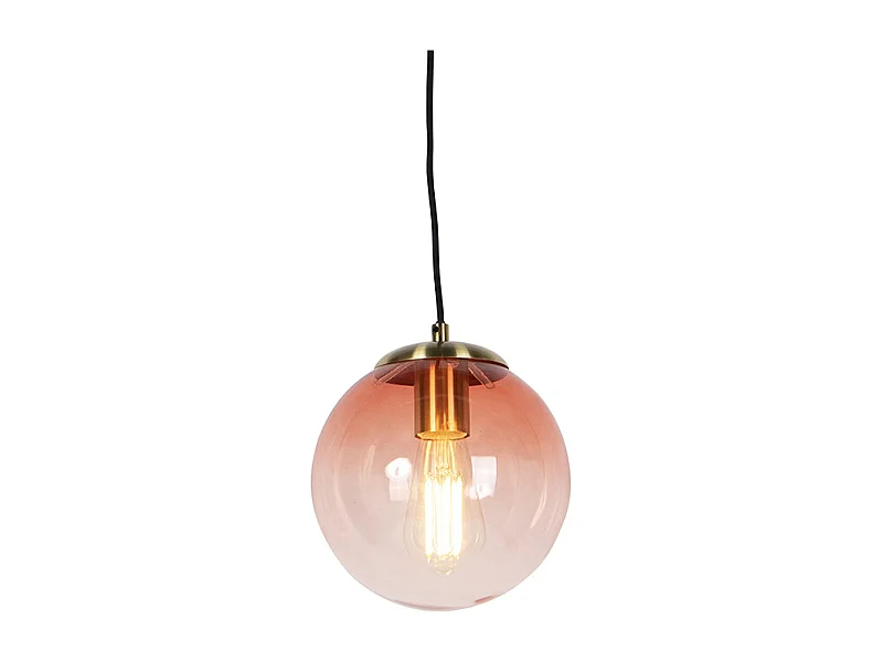 Suspension Art Déco en laiton avec verre rose 20 cm - Pallon