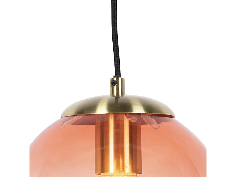 Suspension Art Déco en laiton avec verre rose 20 cm - Pallon