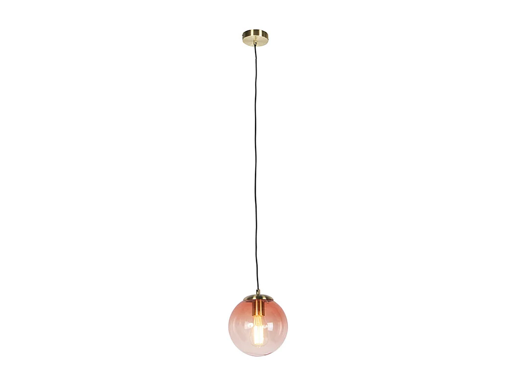 Suspension Art Déco en laiton avec verre rose 20 cm - Pallon