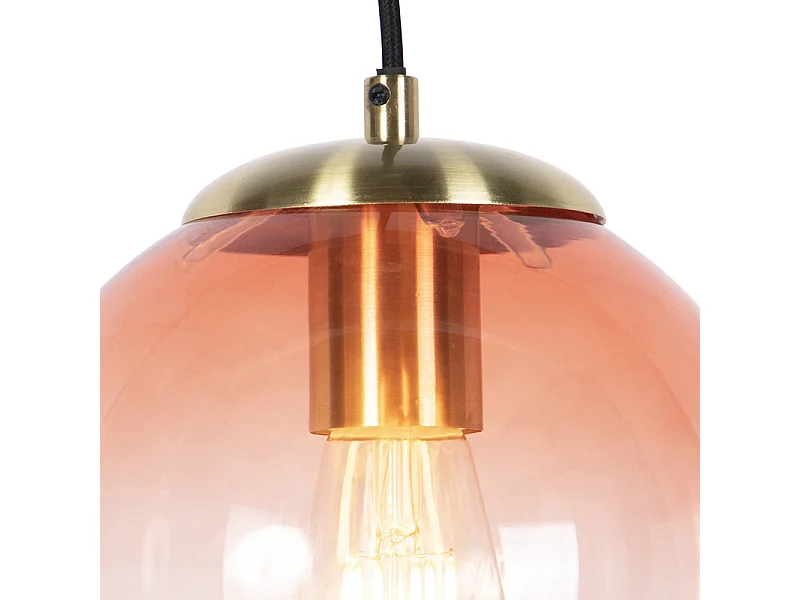 Suspension Art Déco en laiton avec verre rose 20 cm - Pallon