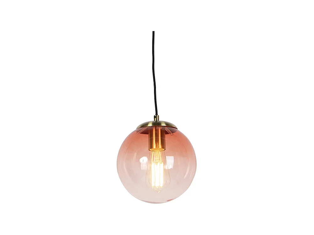 Suspension Art Déco en laiton avec verre rose 20 cm - Pallon