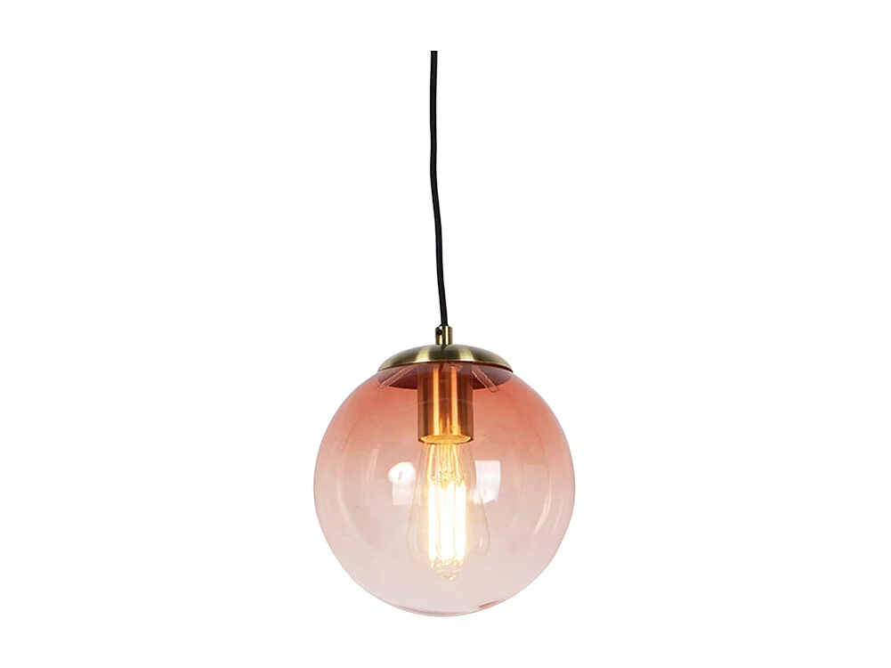 Suspension Art Déco en laiton avec verre rose 20 cm - Pallon