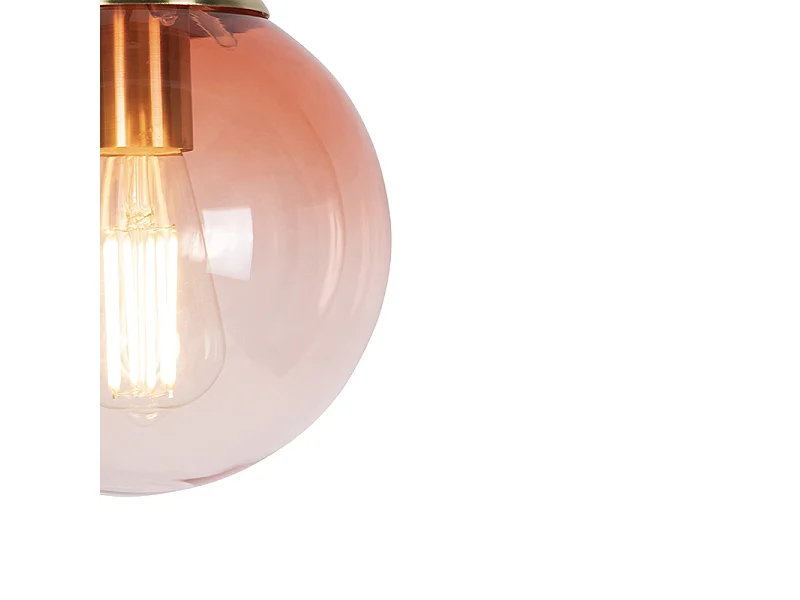 Suspension Art Déco en laiton avec verre rose 20 cm - Pallon