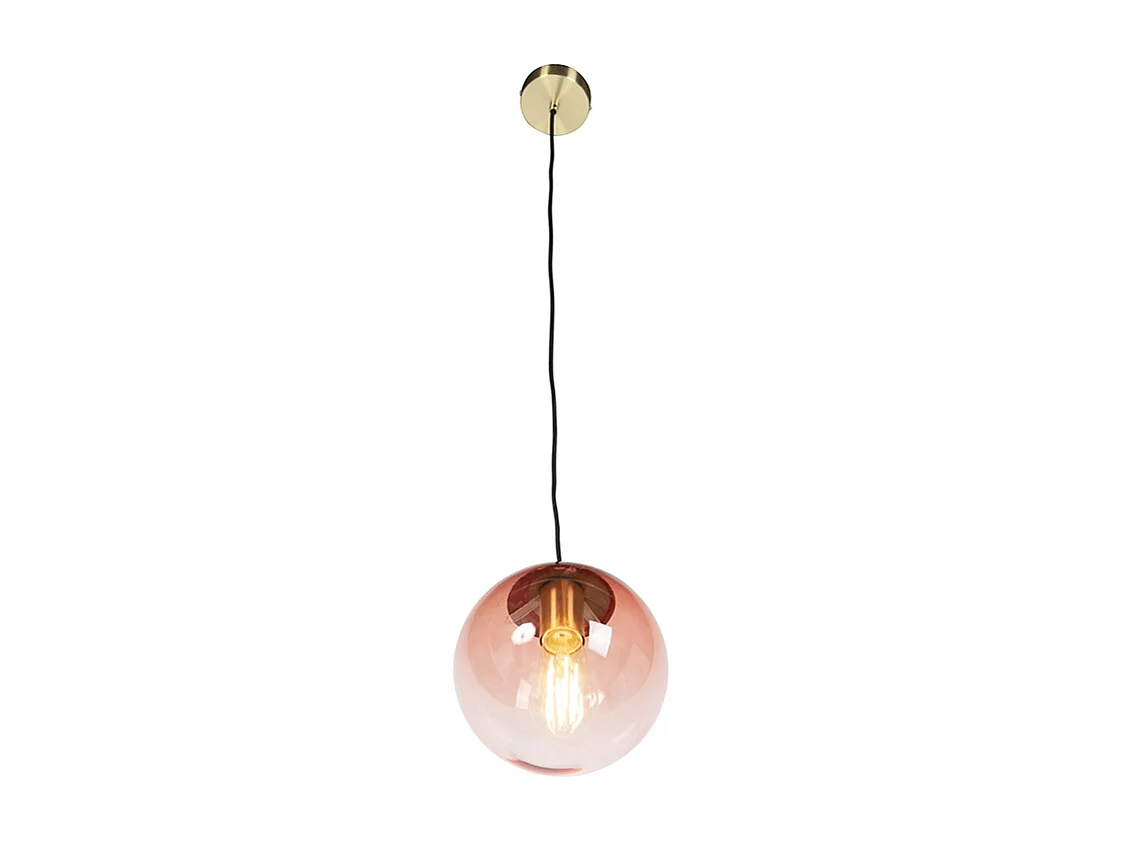 Suspension Art Déco en laiton avec verre rose 20 cm - Pallon