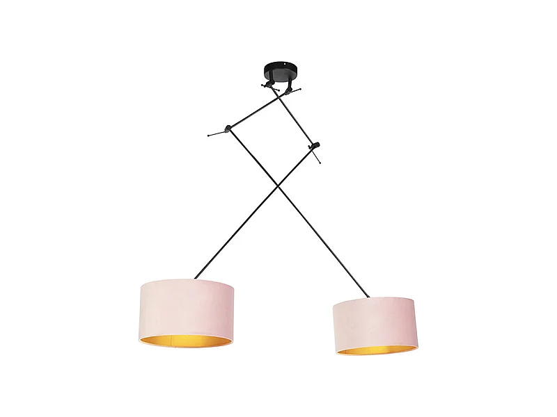 Suspension avec abat-jours en velours rose avec or 35 cm - Blitz II noir