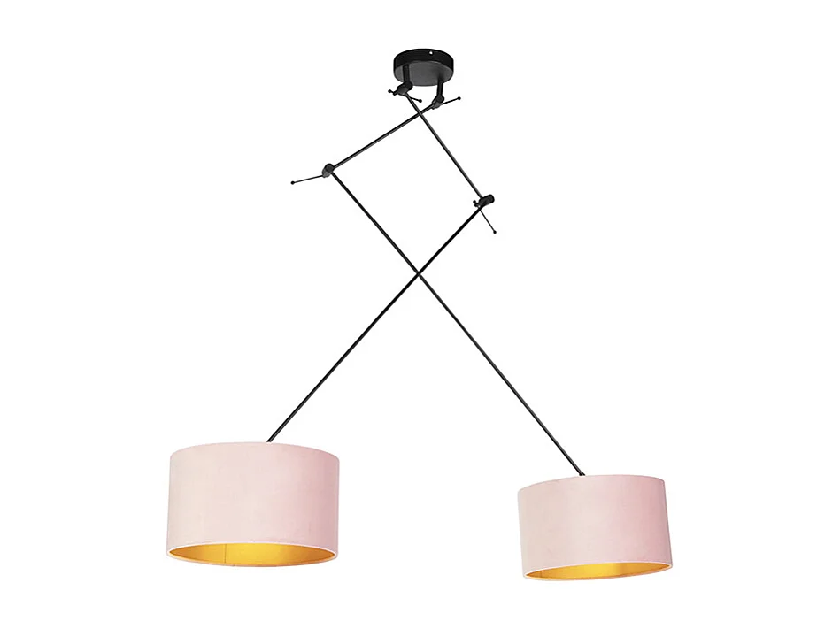 Suspension noire avec abat-jour en velours rose et or 35 cm 2 lumières - Blitz