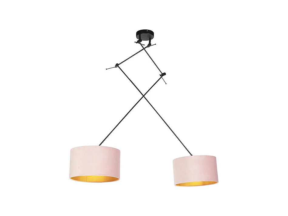 Suspension avec abat-jours en velours rose avec or 35 cm - Blitz II noir
