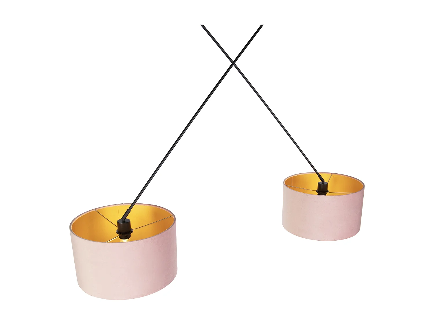 Suspension noire avec abat-jour en velours rose et or 35 cm 2 lumières - Blitz