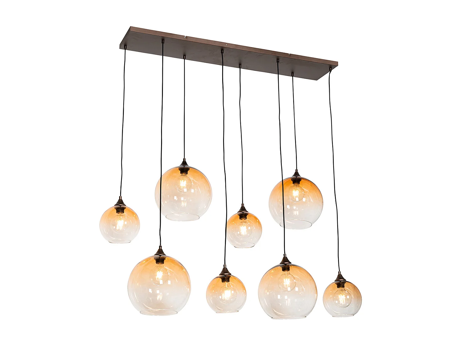 Lampe à suspension art déco bronze avec verre ambré 8 lumières - Sandra