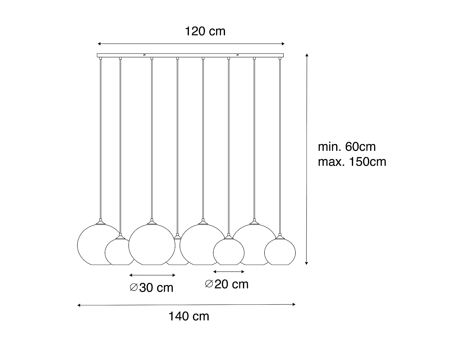 Lampe à suspension art déco bronze avec verre ambré 8 lumières - Sandra