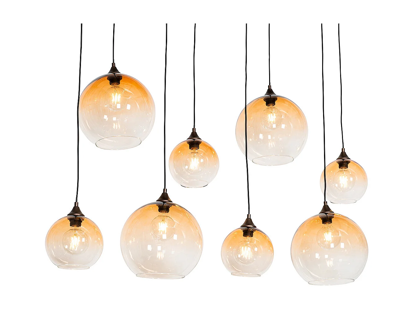 Lampe à suspension art déco bronze avec verre ambré 8 lumières - Sandra