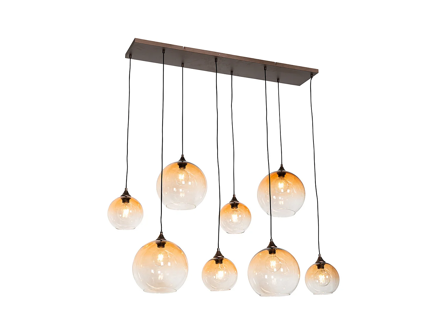 Lampe à suspension art déco bronze avec verre ambré 8 lumières - Sandra