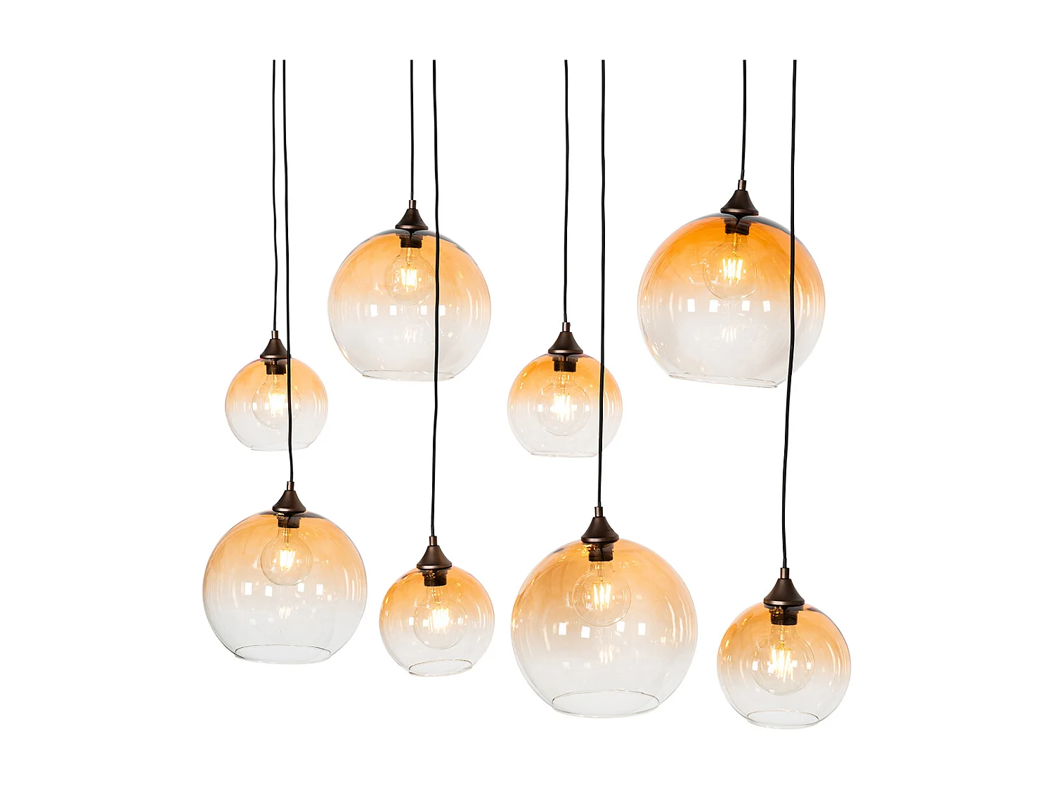 Suspension Art Déco bronze foncé avec verre ambre 8 lumières - Sandra