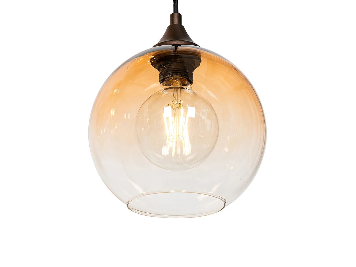 Suspension Art Déco bronze foncé avec verre ambre 8 lumières - Sandra