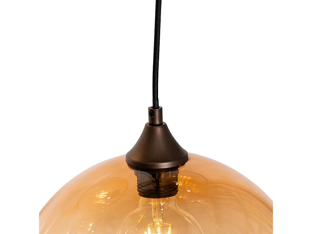 Suspension Art Déco bronze foncé avec verre ambre 8 lumières - Sandra