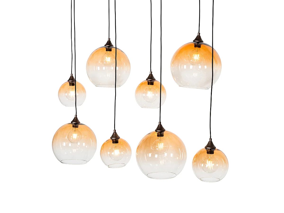 Suspension Art Déco bronze foncé avec verre ambre 8 lumières - Sandra