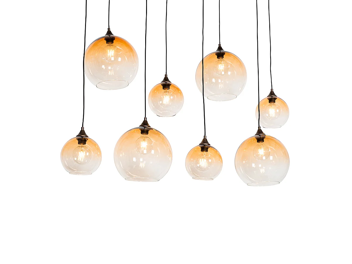 Suspension Art Déco bronze foncé avec verre ambre 8 lumières - Sandra