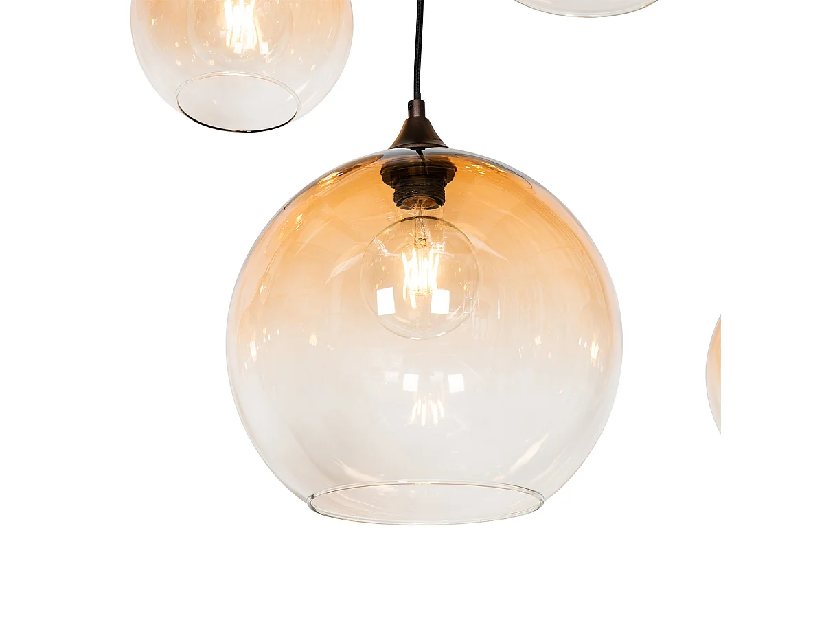 Suspension Art Déco bronze foncé avec verre ambre 8 lumières - Sandra