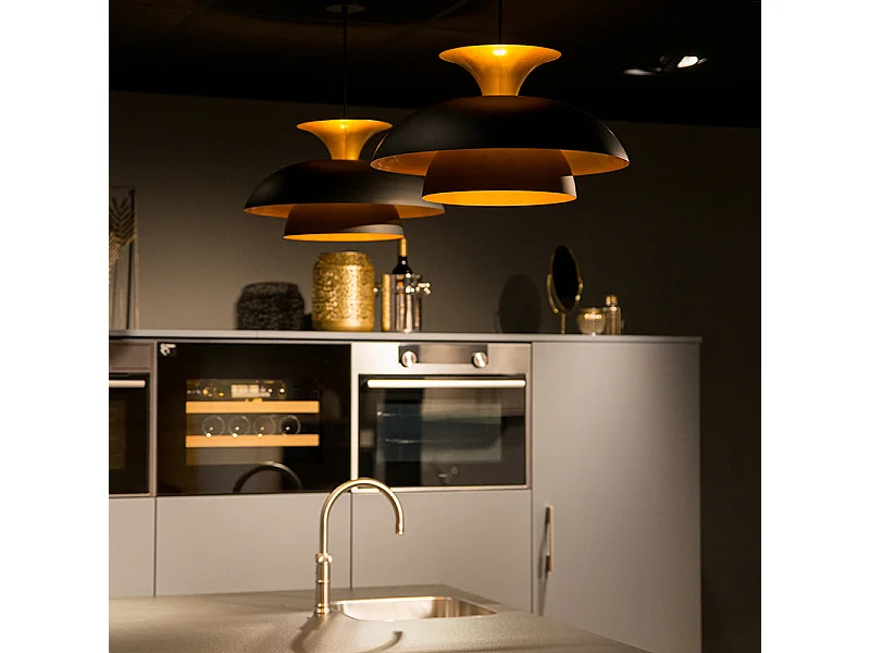 Suspension ronde moderne noire avec or 3 couches - Titus