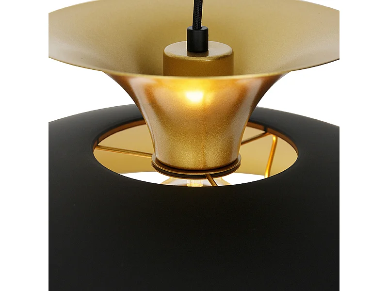 Suspension ronde moderne noire avec or 3 couches - Titus