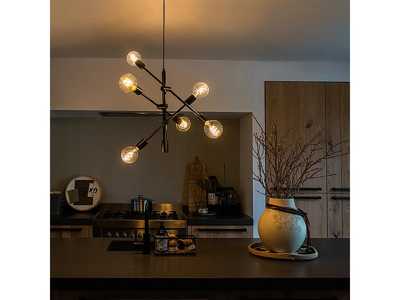 Lampe à suspension industrielle noire 6 lumières - Sydney