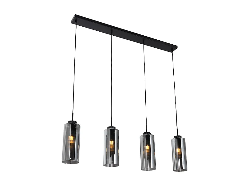 Lampe à suspension Art Déco noire avec verre fumé 4 lumières - Laura