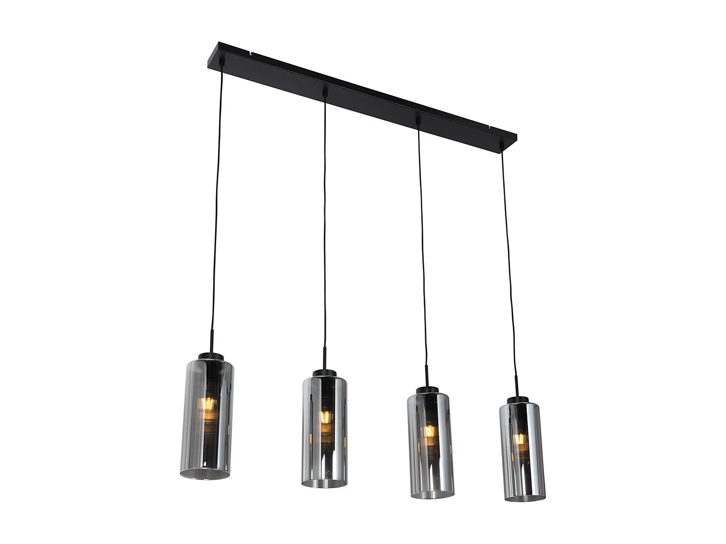 Lampe à suspension Art Déco noire avec verre fumé 4 lumières - Laura