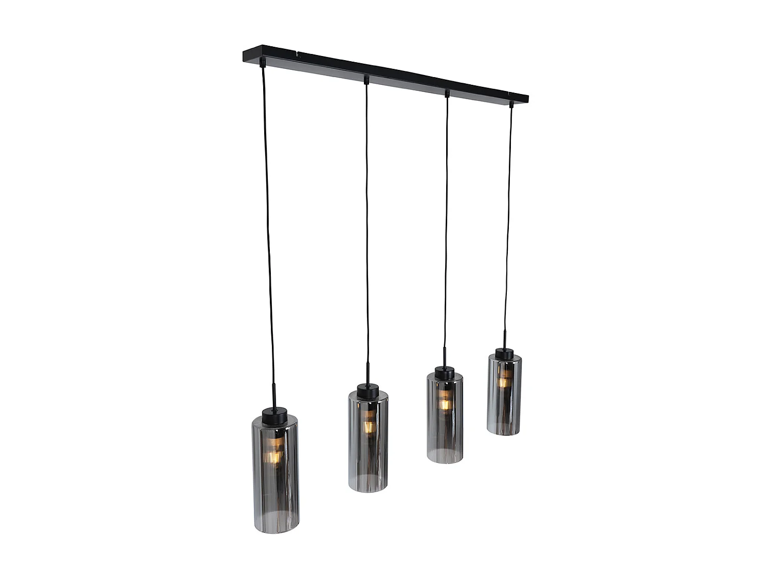 Lampe à suspension Art Déco noire avec verre fumé 4 lumières - Laura