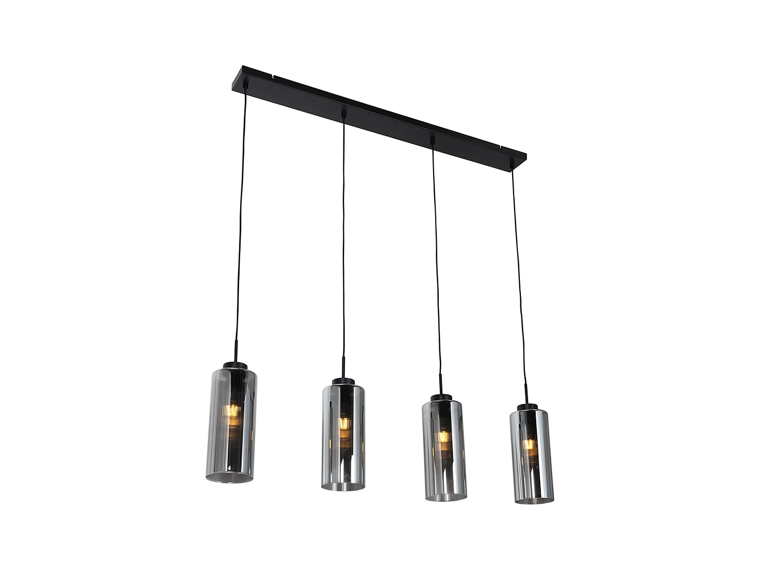 Lampe à suspension Art Déco noire avec verre fumé 4 lumières - Laura