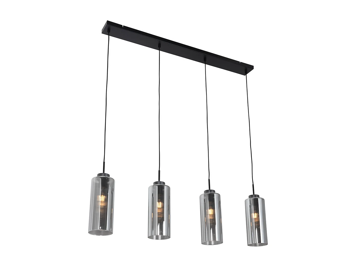 Suspension Art Déco noire avec verre fumé 4 lumières - Laura