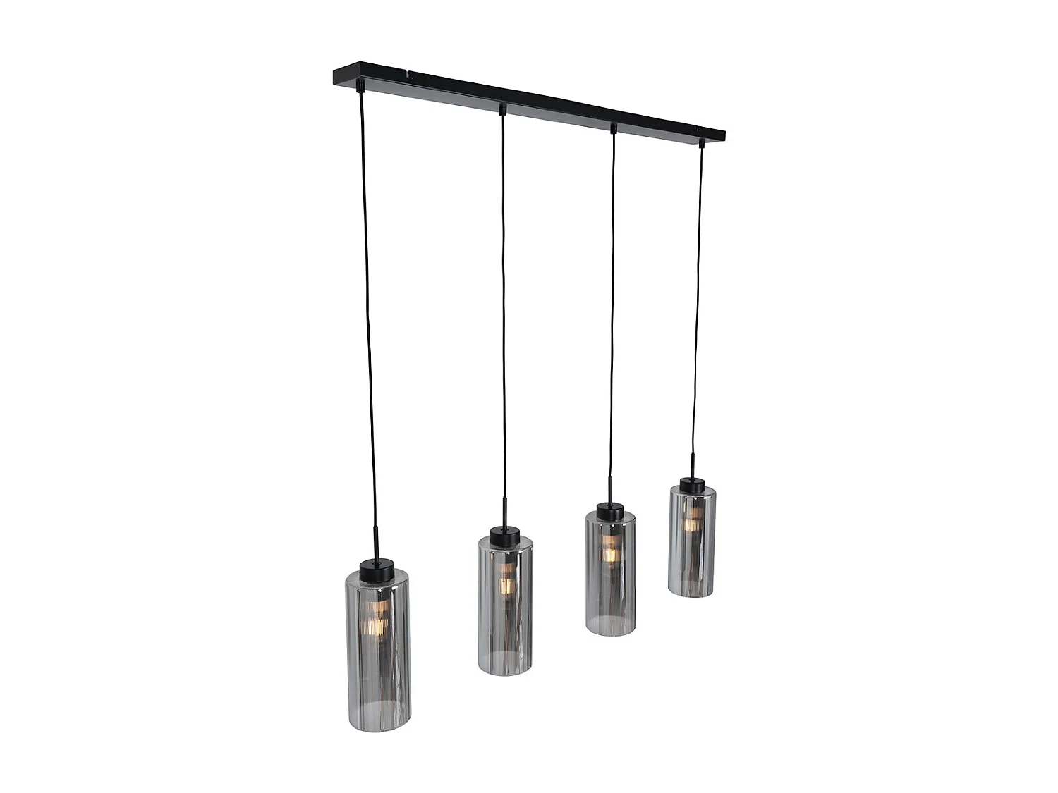 Suspension Art Déco noire avec verre fumé 4 lumières - Laura