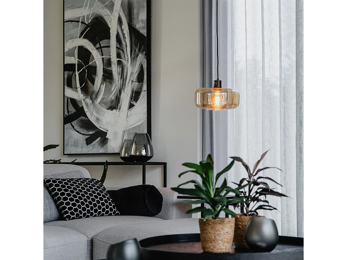 Suspension Art Déco noire avec verre ambre - Bizle