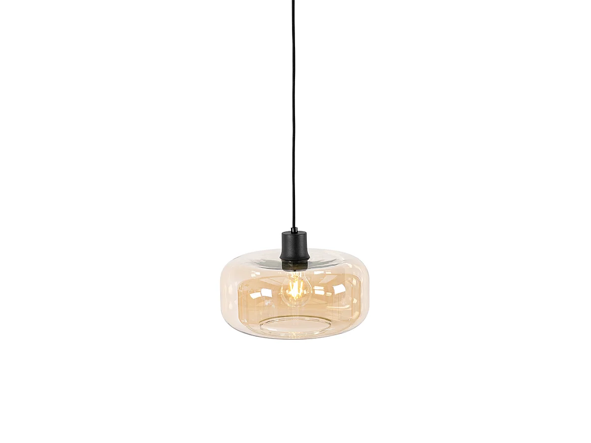 Suspension Art Déco noire avec verre ambre - Bizle