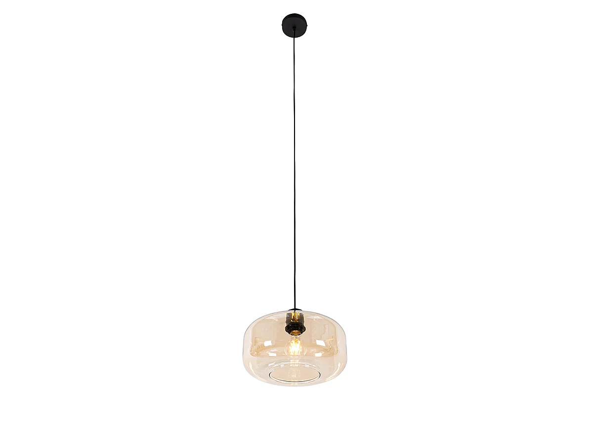 Suspension Art Déco noire avec verre ambre - Bizle