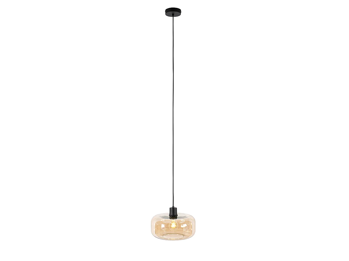 Suspension Art Déco noire avec verre ambre - Bizle