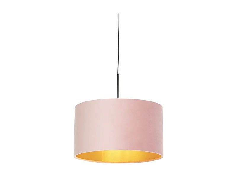 Suspension avec abat-jour en velours rose et or 35 cm - Combi